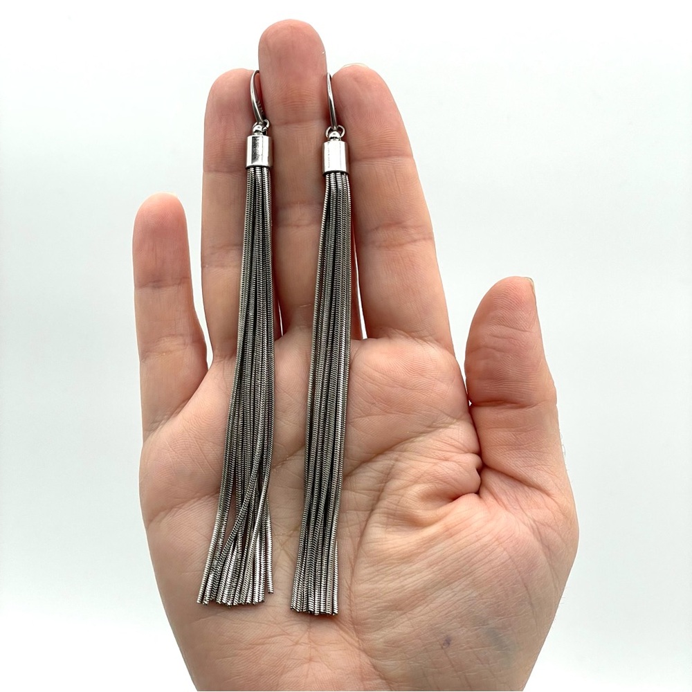 Michael Kors Silver Tone Extra Long Dangle Tassle Pierced Earrings